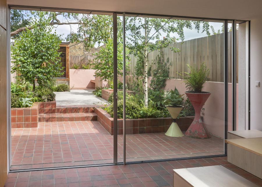 a Hackney garden with Ketley quarry tiles